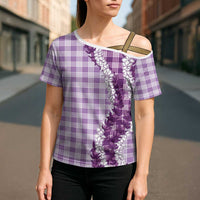 Violet Hawaii Palaka Cross Shoulder Shirt Hawaiian Honohono Lei