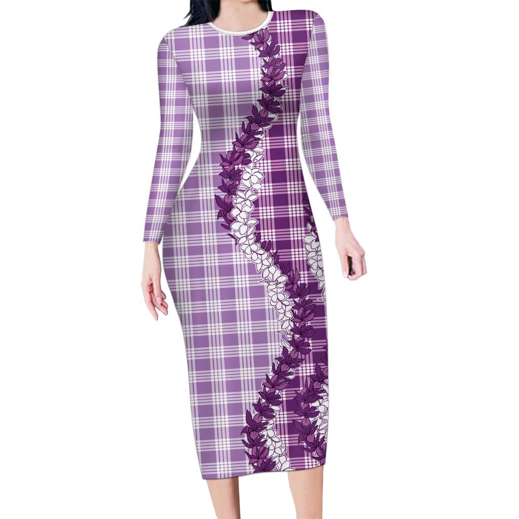 Violet Hawaii Palaka Family Matching Long Sleeve Bodycon Dress and Hawaiian Shirt Hawaiian Honohono Lei LT05 Mom's Dress Violet - Polynesian Pride