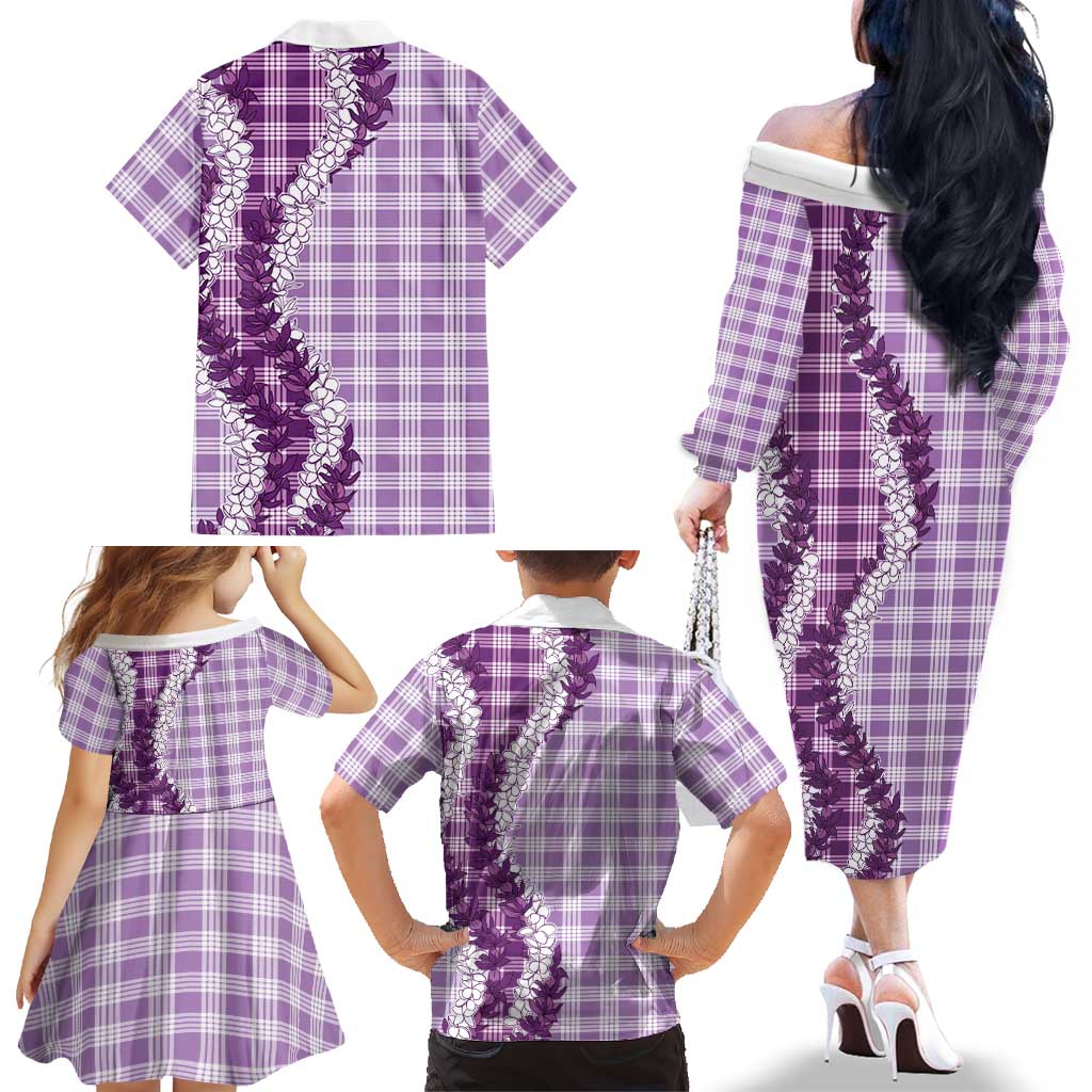 Violet Hawaii Palaka Family Matching Off The Shoulder Long Sleeve Dress and Hawaiian Shirt Hawaiian Honohono Lei LT05 - Polynesian Pride