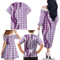 Violet Hawaii Palaka Family Matching Off The Shoulder Long Sleeve Dress and Hawaiian Shirt Hawaiian Honohono Lei LT05 - Polynesian Pride