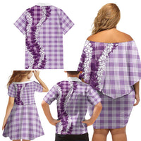 Violet Hawaii Palaka Family Matching Off Shoulder Short Dress and Hawaiian Shirt Hawaiian Honohono Lei LT05 - Polynesian Pride