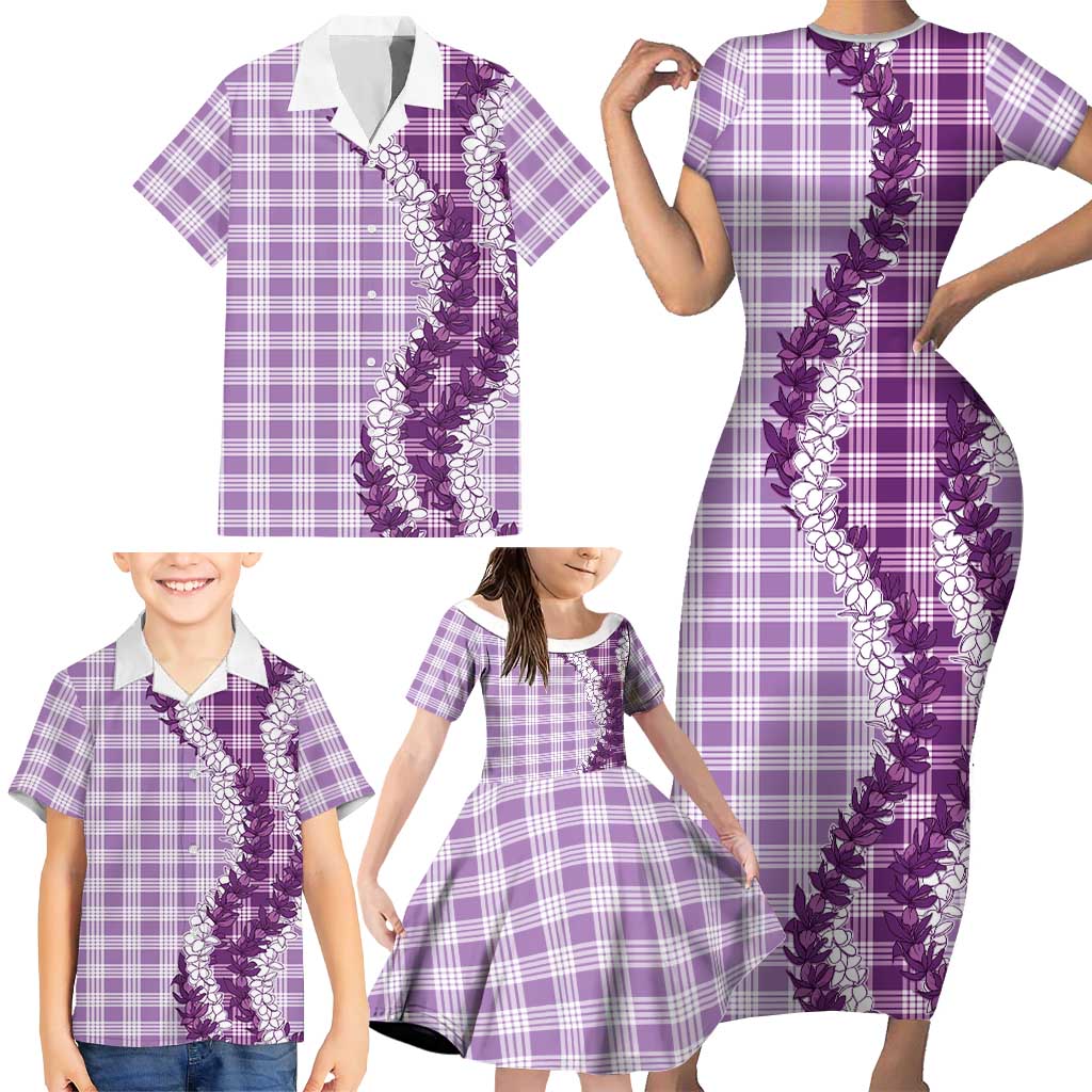 Violet Hawaii Palaka Family Matching Short Sleeve Bodycon Dress and Hawaiian Shirt Hawaiian Honohono Lei LT05 - Polynesian Pride