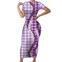 Violet Hawaii Palaka Family Matching Short Sleeve Bodycon Dress and Hawaiian Shirt Hawaiian Honohono Lei LT05 Mom's Dress Violet - Polynesian Pride