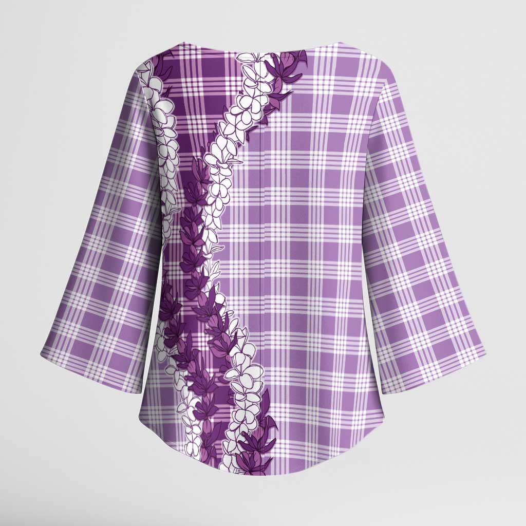 Violet Hawaii Palaka Kimono Sleeve Blouse Hawaiian Honohono Lei