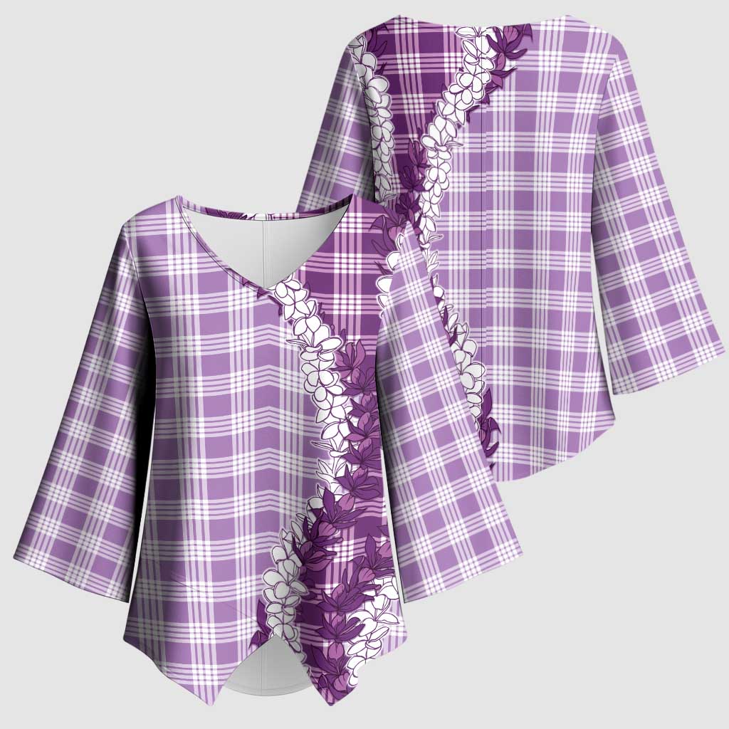 Violet Hawaii Palaka Kimono Sleeve Blouse Hawaiian Honohono Lei