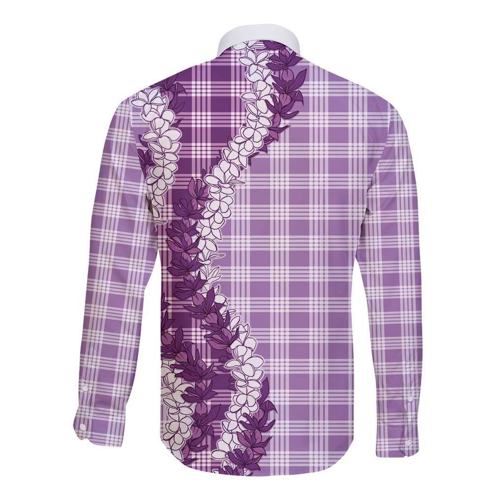 Violet Hawaii Palaka Long Sleeve Button Shirt Hawaiian Honohono Lei