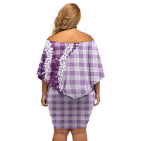 Violet Hawaii Palaka Off Shoulder Short Dress Hawaiian Honohono Lei