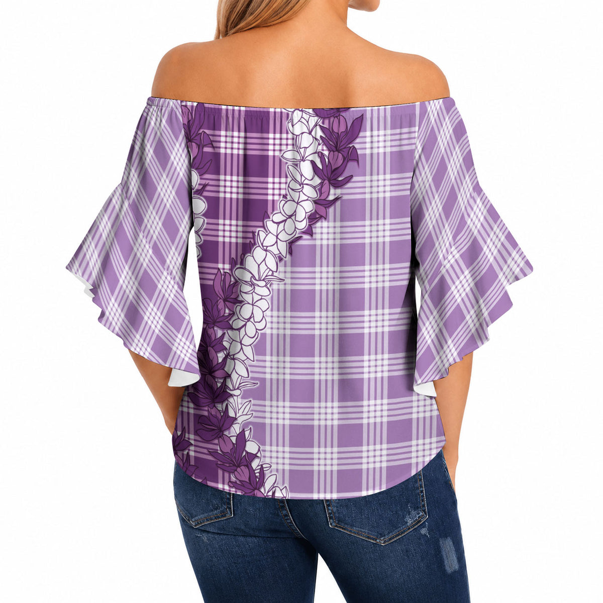 Violet Hawaii Palaka Off Shoulder Wrap Waist Top Hawaiian Honohono Lei LT05 - Polynesian Pride