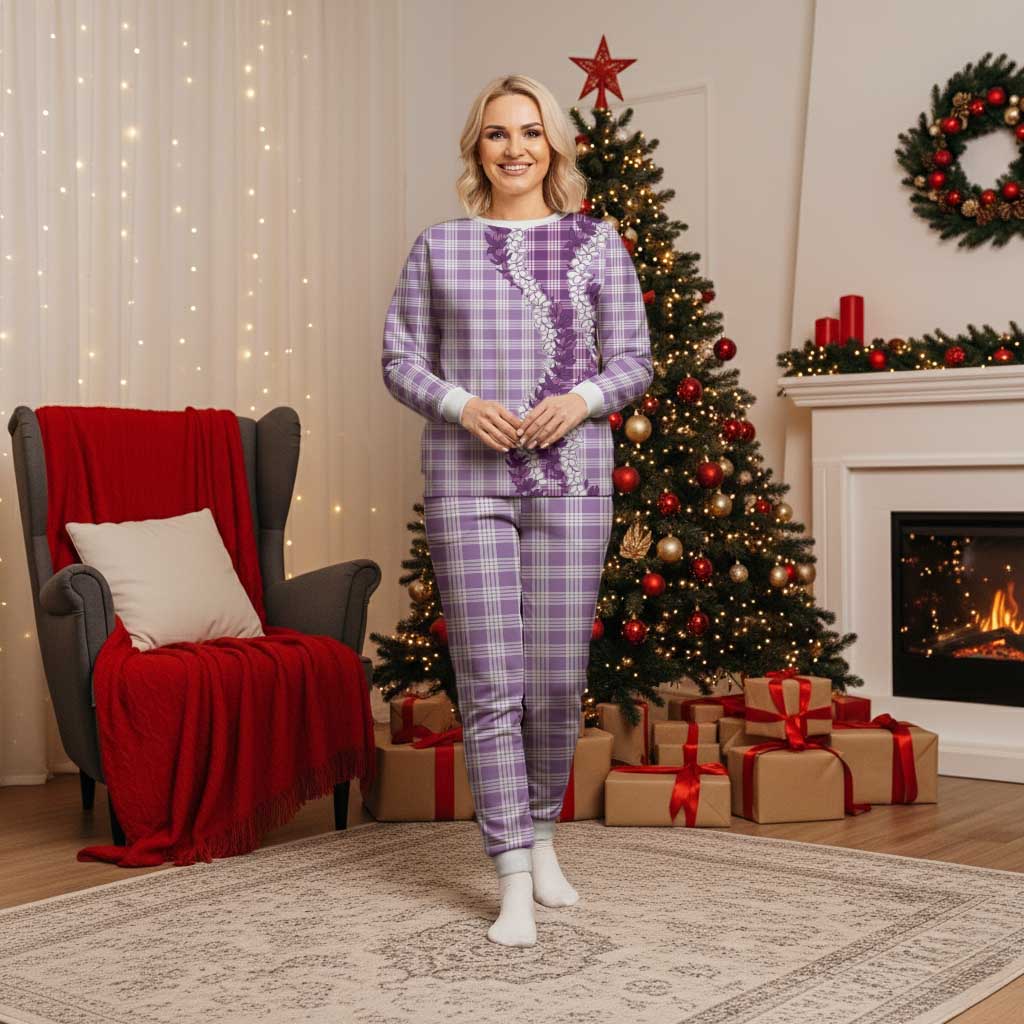 Violet Hawaii Palaka Pajama Set Hawaiian Honohono Lei