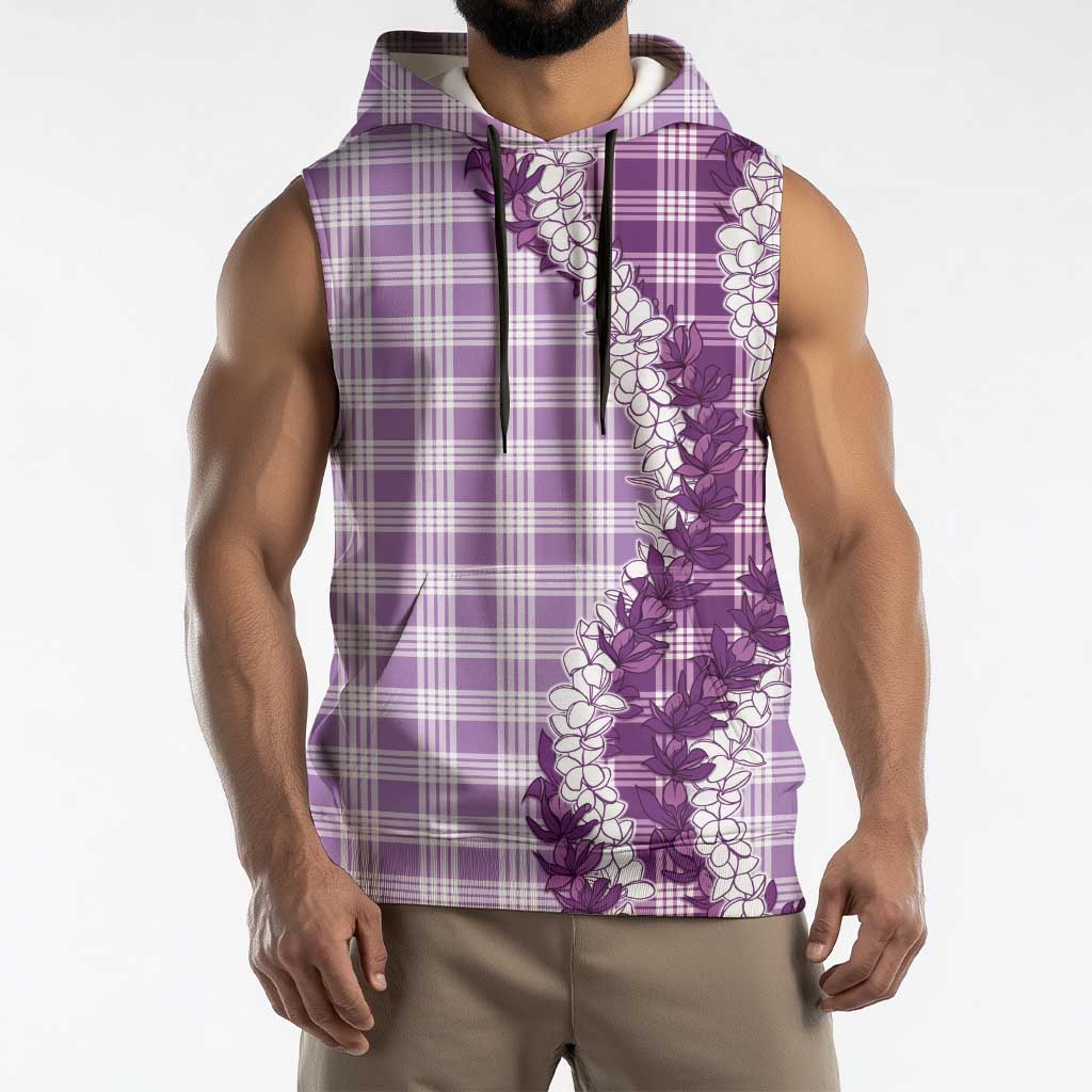 Violet Hawaii Palaka Sleeveless Hoodie Hawaiian Honohono Lei