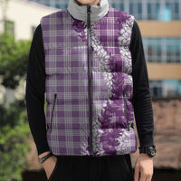 Violet Hawaii Palaka Sleeveless Puffer Jacket Hawaiian Honohono Lei