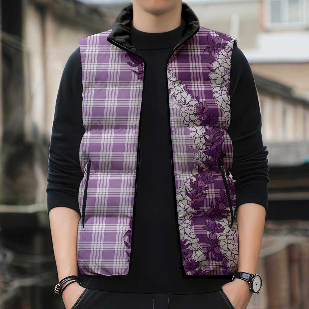 Violet Hawaii Palaka Sleeveless Puffer Jacket Hawaiian Honohono Lei