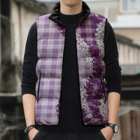 Violet Hawaii Palaka Sleeveless Puffer Jacket Hawaiian Honohono Lei