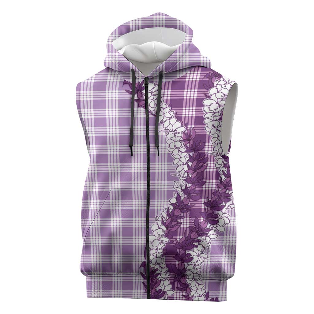 Violet Hawaii Palaka Sleeveless Zip Hoodie Hawaiian Honohono Lei