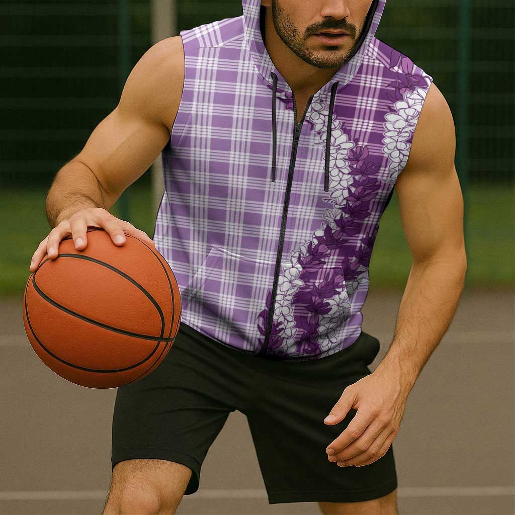 Violet Hawaii Palaka Sleeveless Zip Hoodie Hawaiian Honohono Lei
