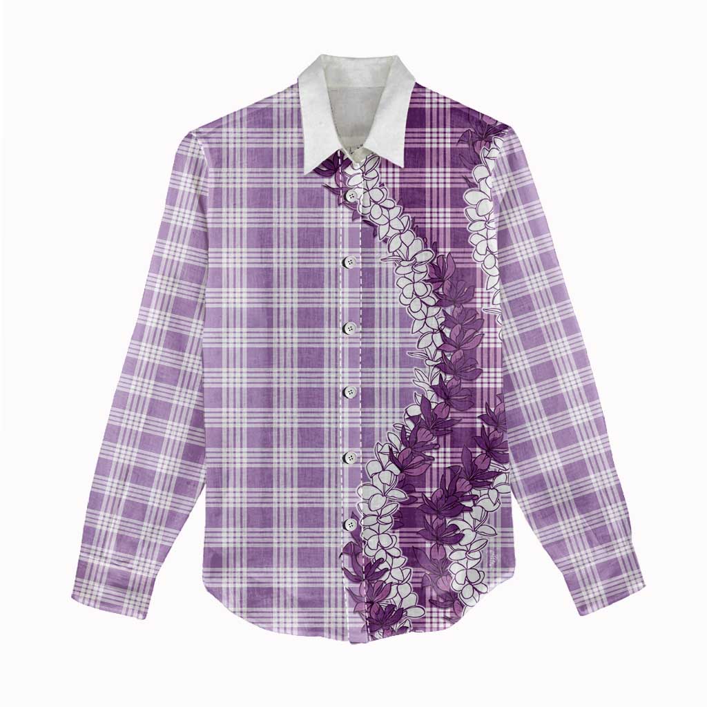 Violet Hawaii Palaka Women Casual Shirt Hawaiian Honohono Lei