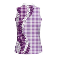 Violet Hawaii Palaka Women Sleeveless Polo Shirt Hawaiian Honohono Lei