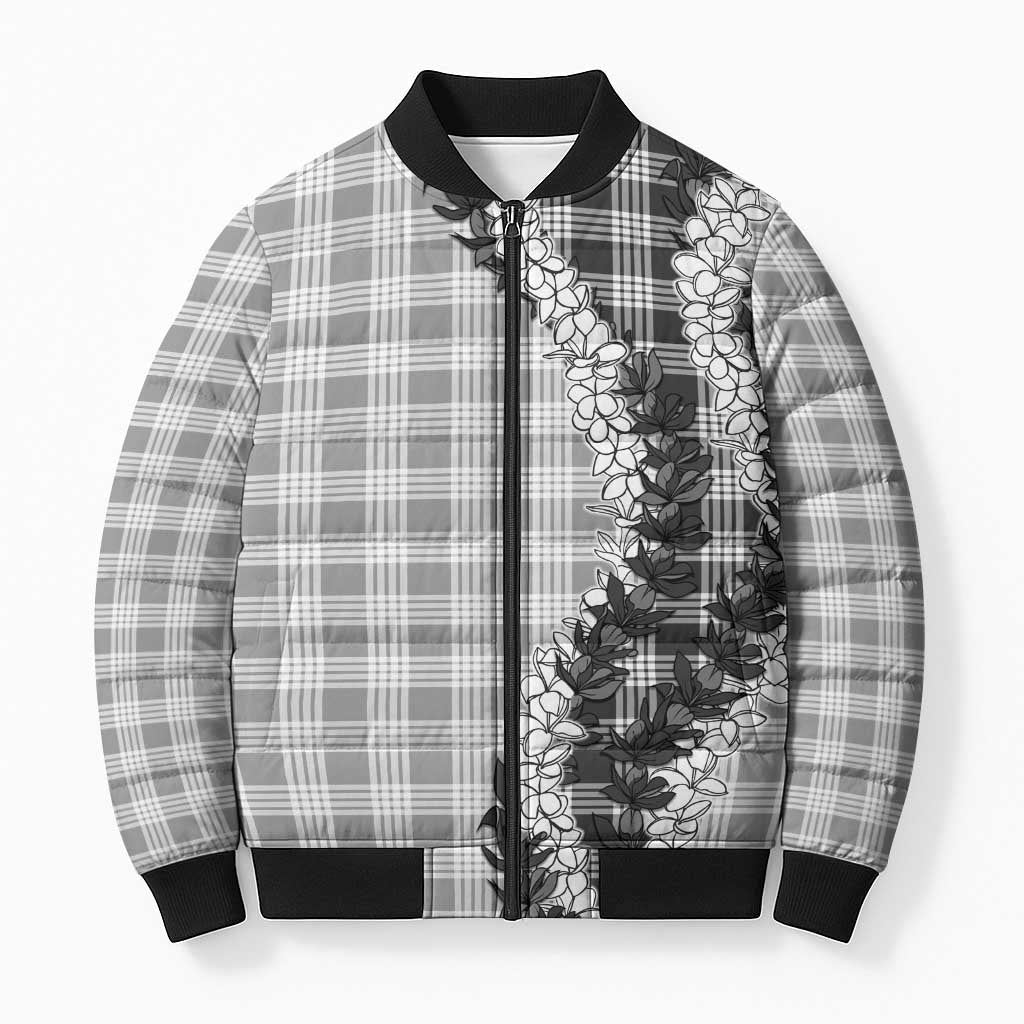 Gray Hawaii Palaka Bomber Puffer Jacket Hawaiian Honohono Lei