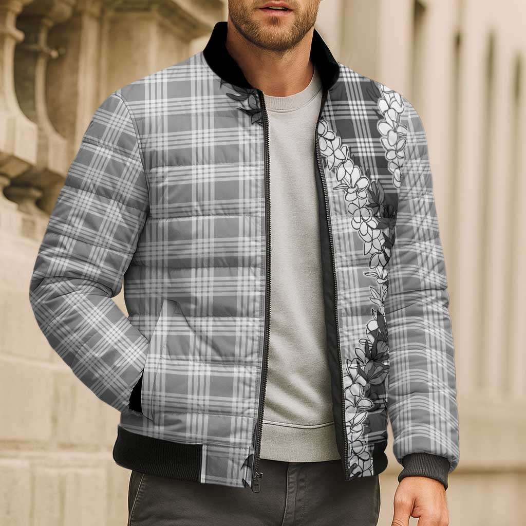 Gray Hawaii Palaka Bomber Puffer Jacket Hawaiian Honohono Lei