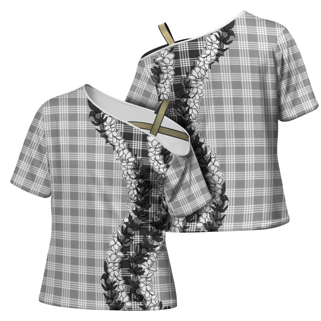 Gray Hawaii Palaka Cross Shoulder Shirt Hawaiian Honohono Lei