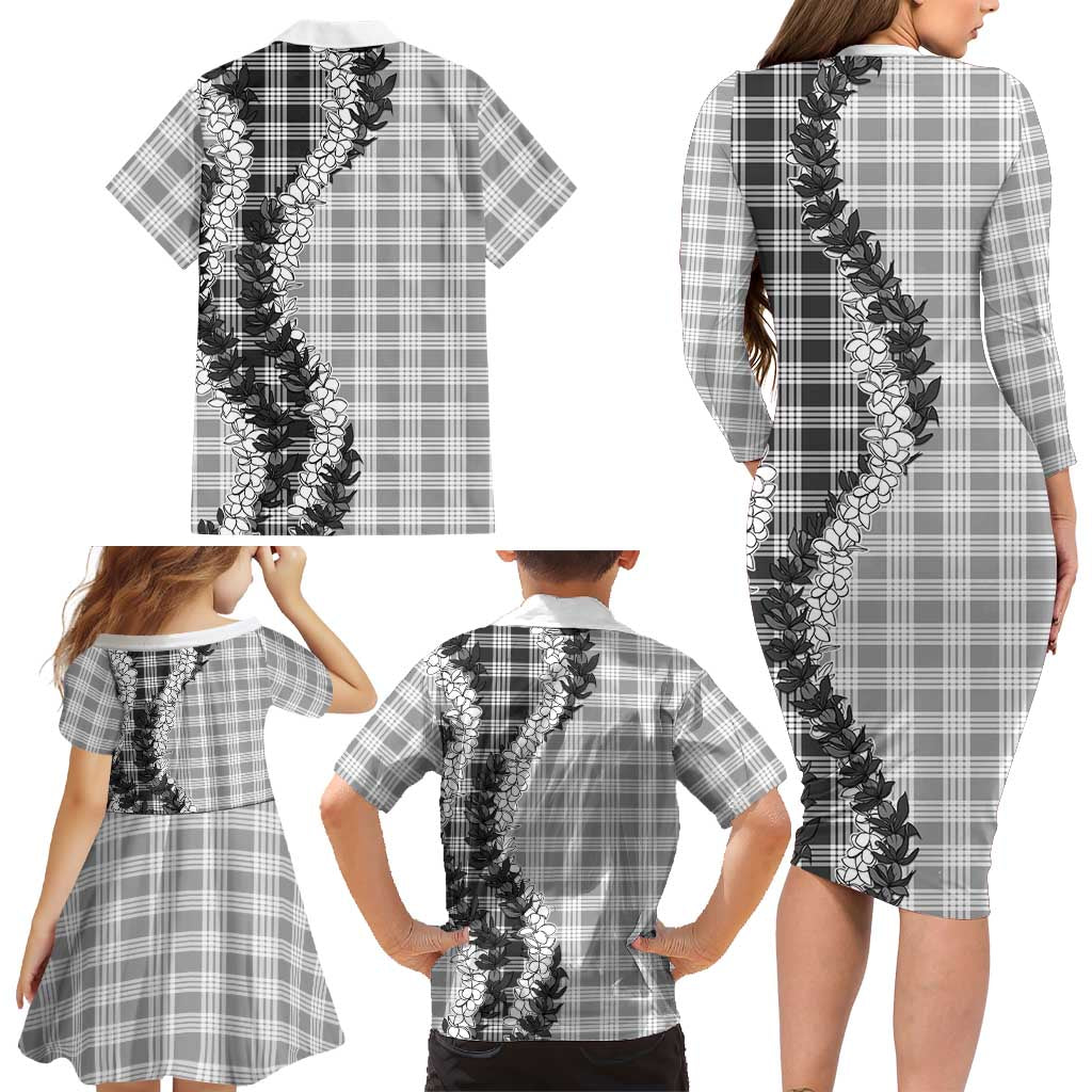 Gray Hawaii Palaka Family Matching Long Sleeve Bodycon Dress and Hawaiian Shirt Hawaiian Honohono Lei LT05 - Polynesian Pride