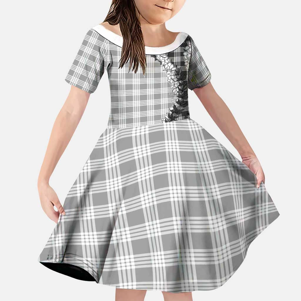 Gray Hawaii Palaka Family Matching Off The Shoulder Long Sleeve Dress and Hawaiian Shirt Hawaiian Honohono Lei LT05 Daughter's Dress Gray - Polynesian Pride