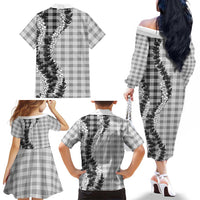 Gray Hawaii Palaka Family Matching Off The Shoulder Long Sleeve Dress and Hawaiian Shirt Hawaiian Honohono Lei LT05 - Polynesian Pride