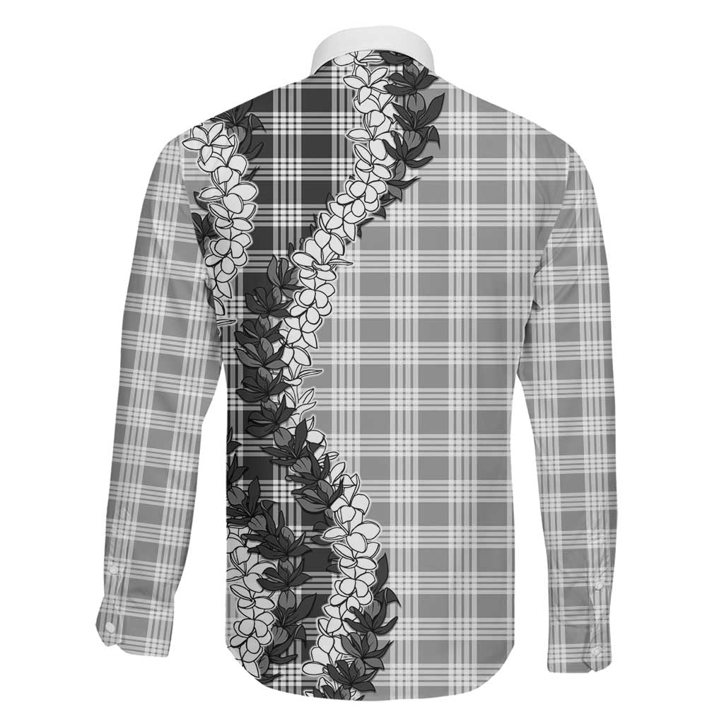 Gray Hawaii Palaka Family Matching Off The Shoulder Long Sleeve Dress and Hawaiian Shirt Hawaiian Honohono Lei LT05 - Polynesian Pride
