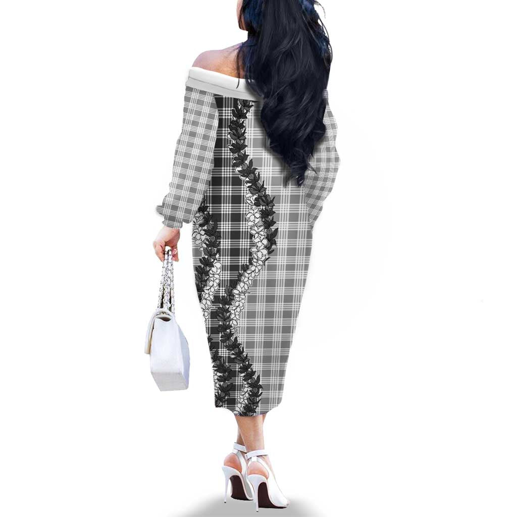 Gray Hawaii Palaka Family Matching Off The Shoulder Long Sleeve Dress and Hawaiian Shirt Hawaiian Honohono Lei LT05 - Polynesian Pride