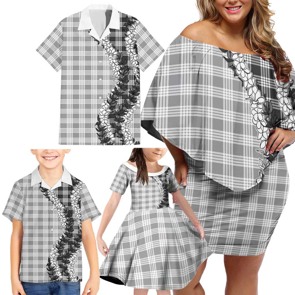 Gray Hawaii Palaka Family Matching Off Shoulder Short Dress and Hawaiian Shirt Hawaiian Honohono Lei LT05 - Polynesian Pride