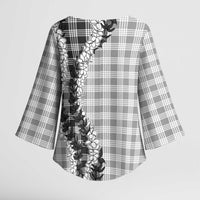 Gray Hawaii Palaka Kimono Sleeve Blouse Hawaiian Honohono Lei