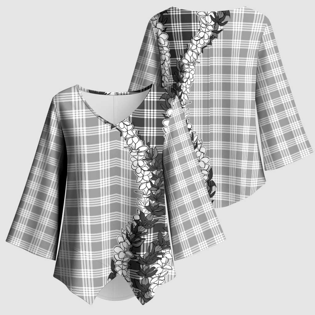 Gray Hawaii Palaka Kimono Sleeve Blouse Hawaiian Honohono Lei