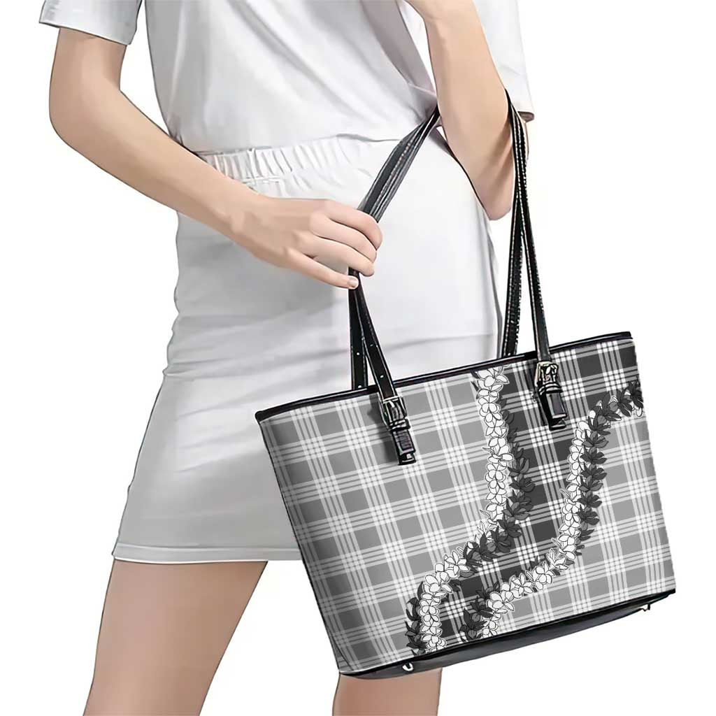 Gray Hawaii Palaka Leather Tote Bag Hawaiian Honohono Lei