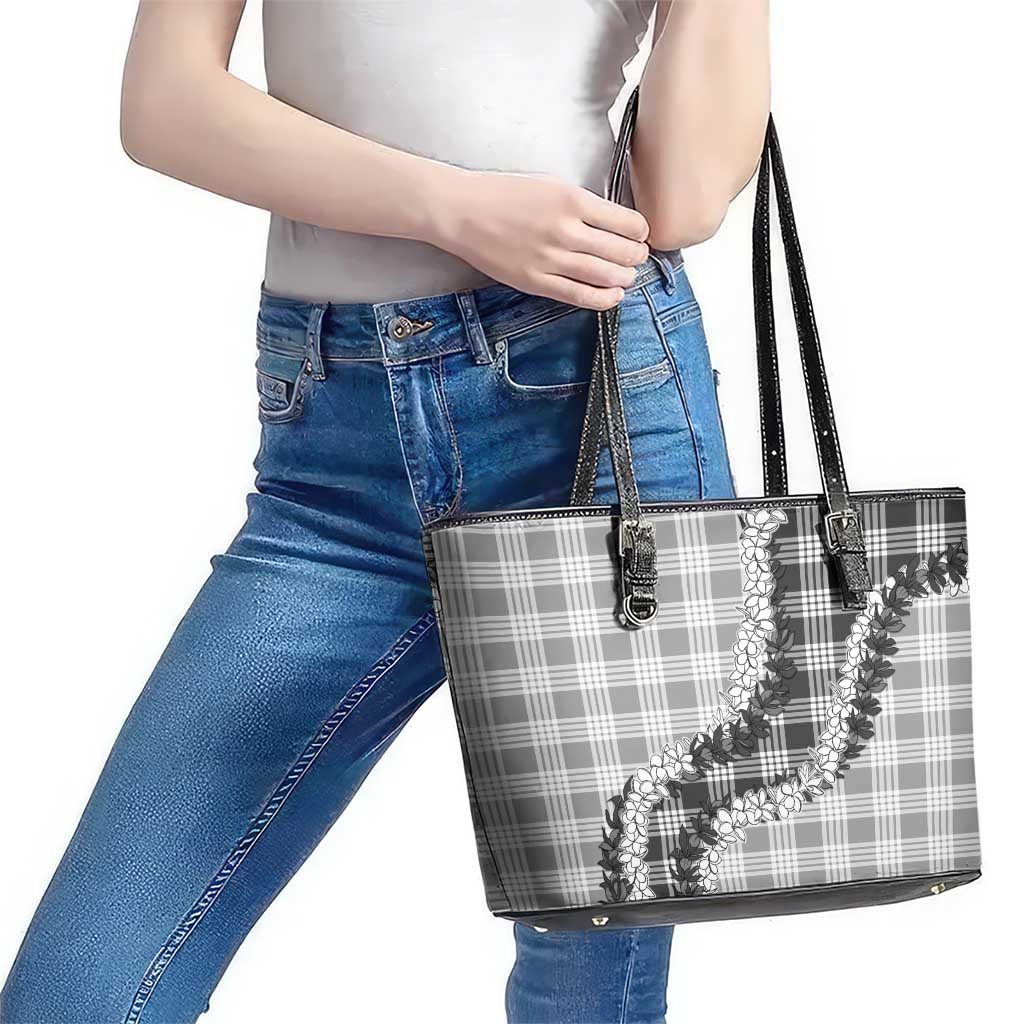 Gray Hawaii Palaka Leather Tote Bag Hawaiian Honohono Lei