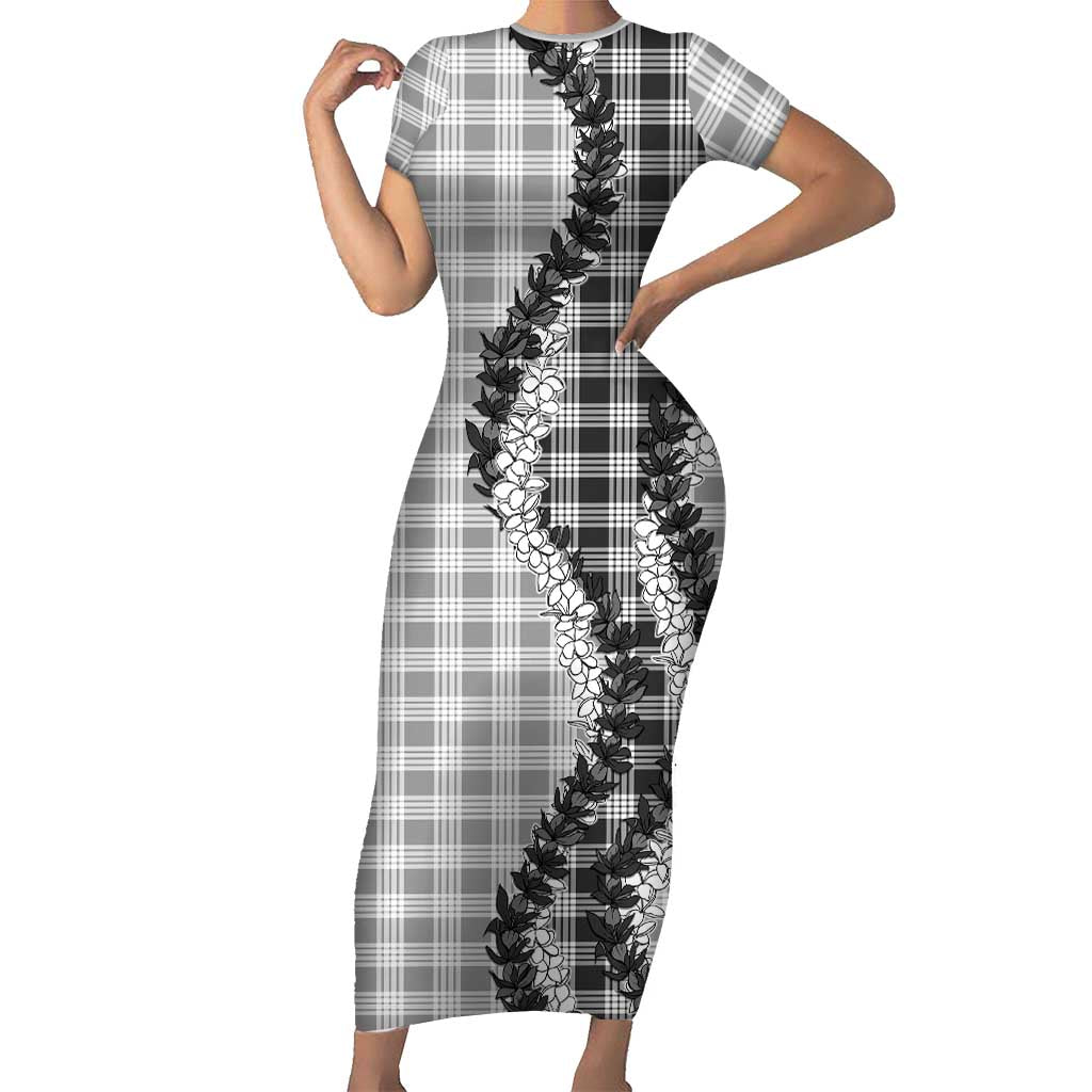 Gray Hawaii Palaka Short Sleeve Bodycon Dress Hawaiian Honohono Lei
