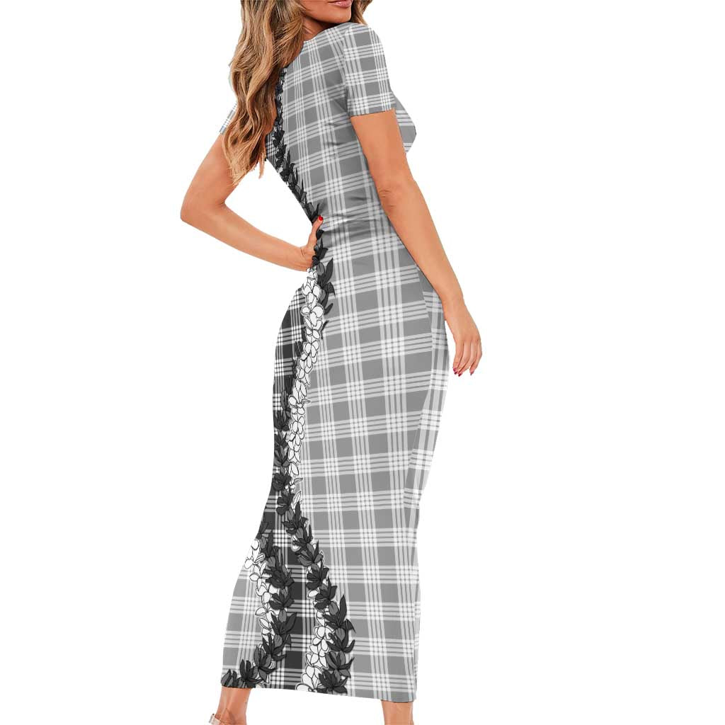 Gray Hawaii Palaka Short Sleeve Bodycon Dress Hawaiian Honohono Lei