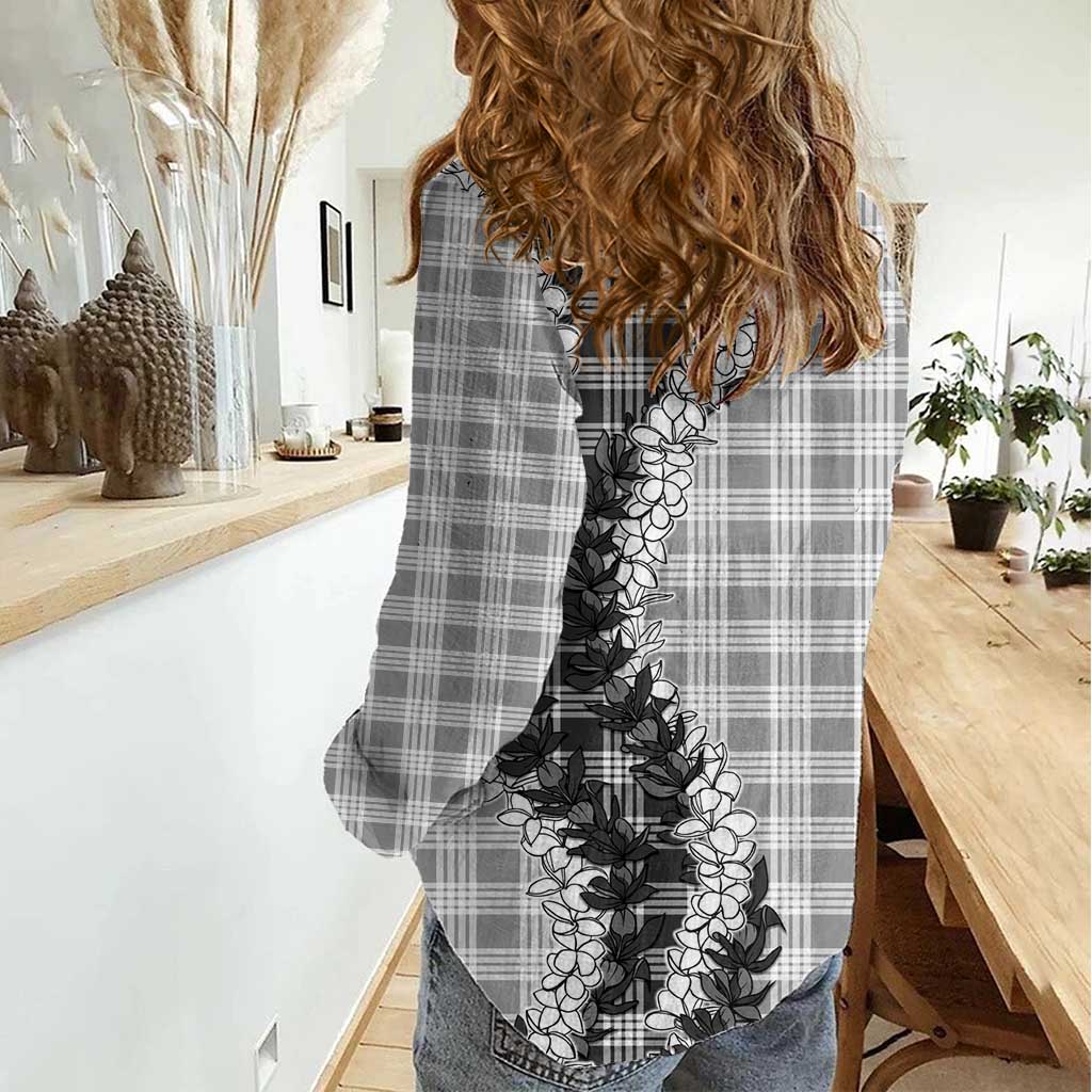 Gray Hawaii Palaka Women Casual Shirt Hawaiian Honohono Lei