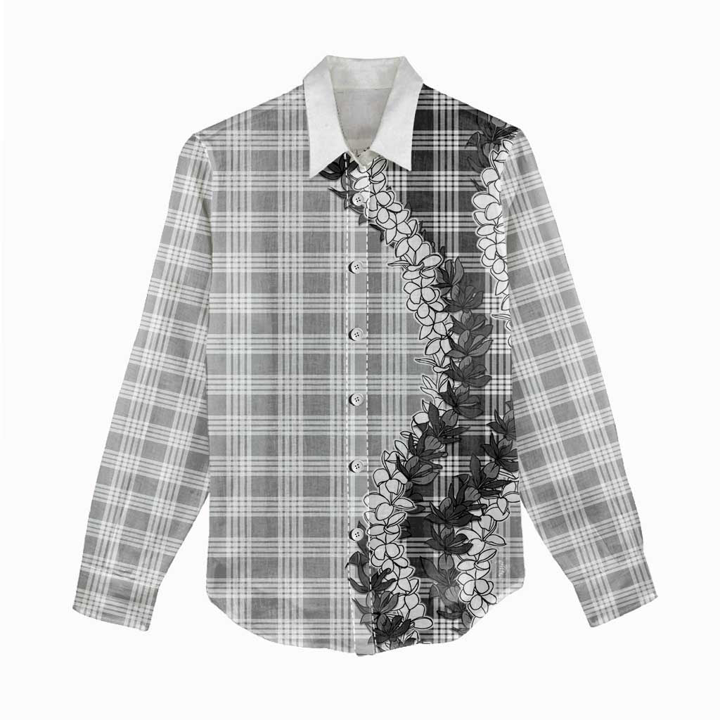 Gray Hawaii Palaka Women Casual Shirt Hawaiian Honohono Lei