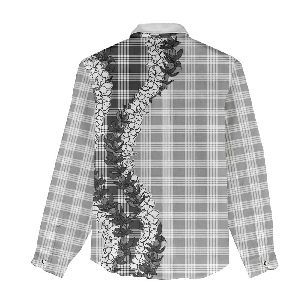 Gray Hawaii Palaka Women Casual Shirt Hawaiian Honohono Lei