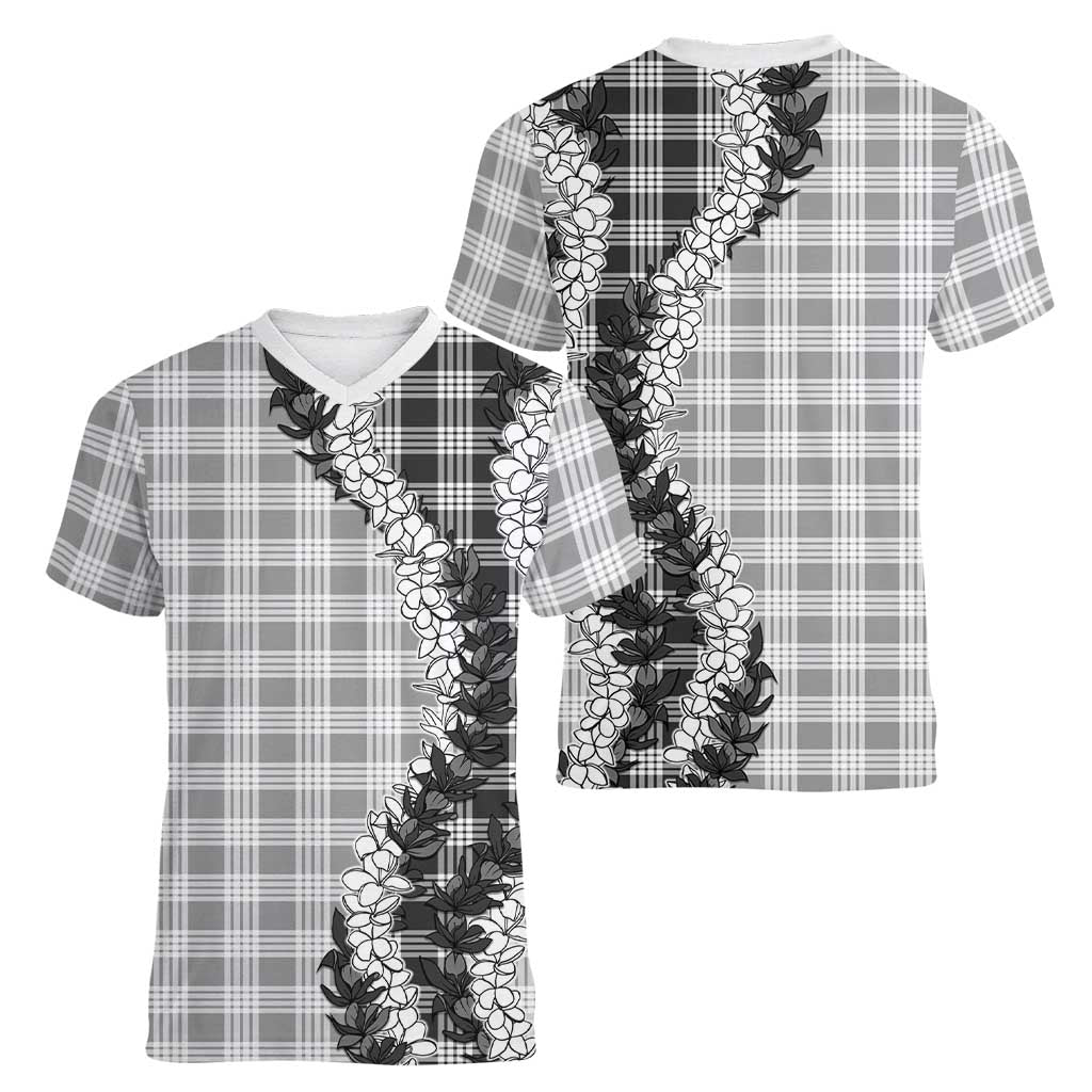 Gray Hawaii Palaka Women V-Neck T-Shirt Hawaiian Honohono Lei