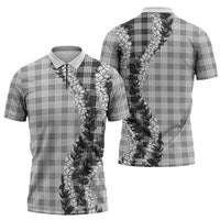 Gray Hawaii Palaka Zipper Polo Shirt Hawaiian Honohono Lei