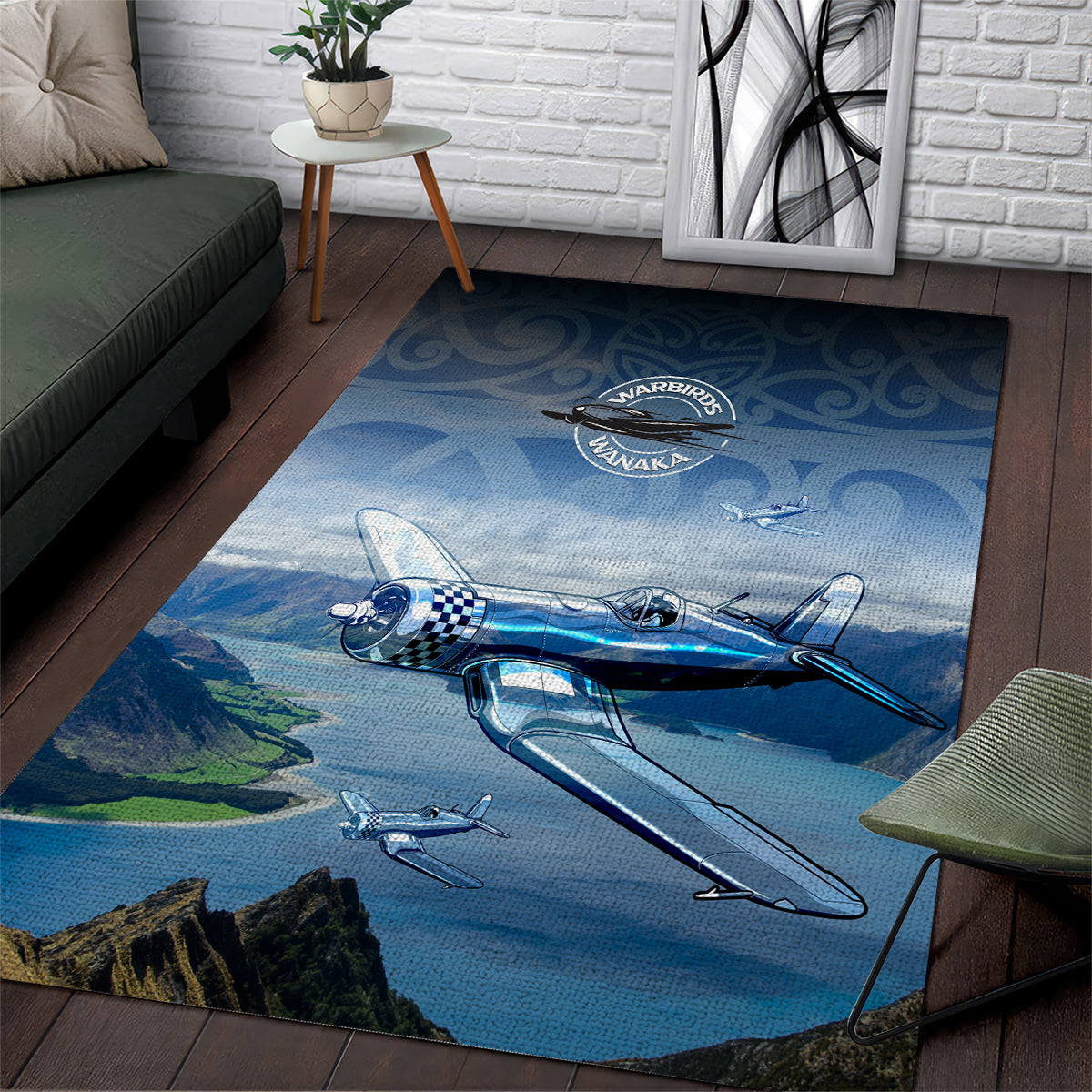 New Zealand Wanaka Air Show Area Rug With Maori Pattern LT05 Blue - Polynesian Pride