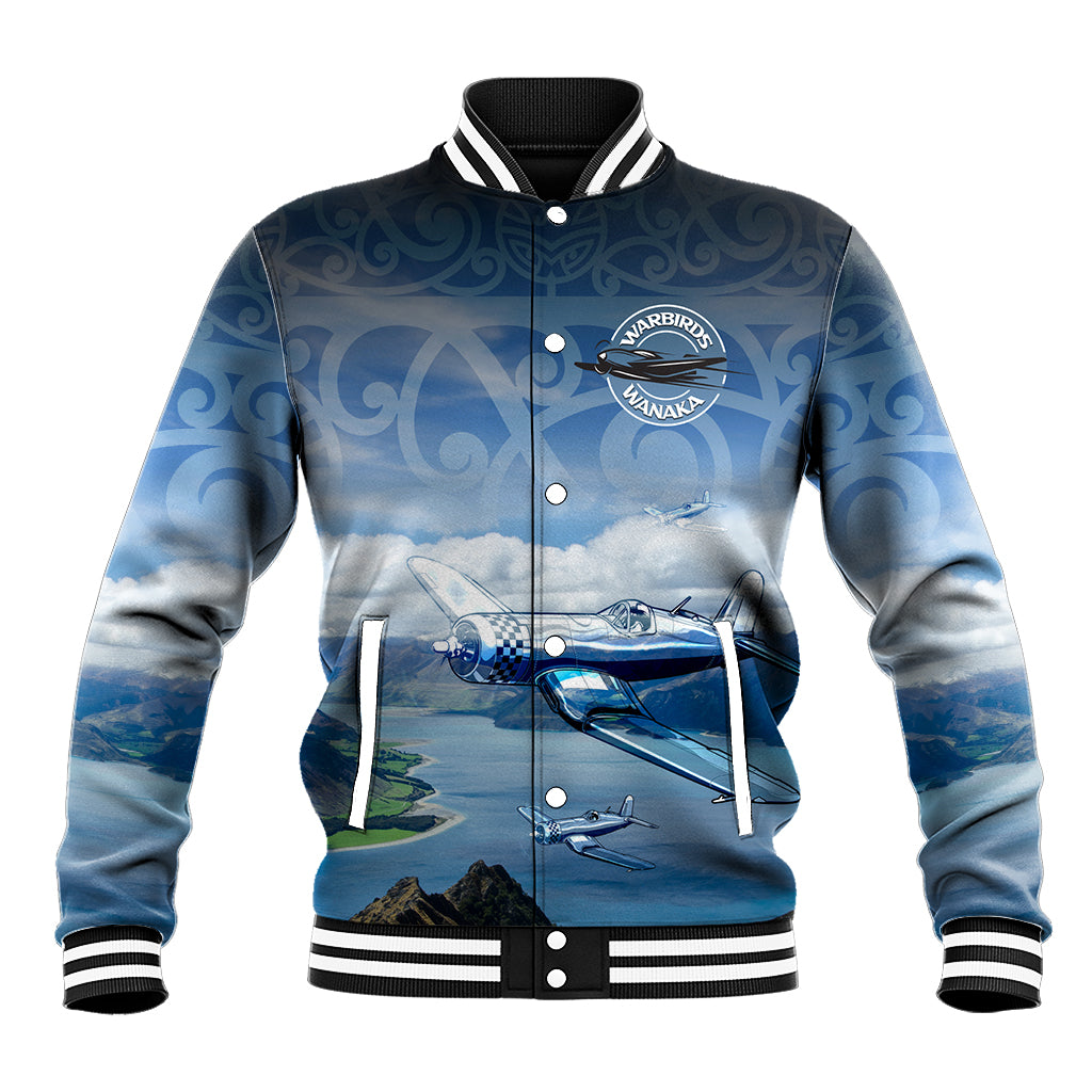 New Zealand Wanaka Air Show Baseball Jacket With Maori Pattern LT05 Unisex Blue - Polynesian Pride