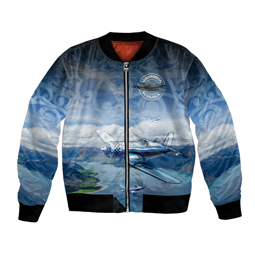 New Zealand Wanaka Air Show Bomber Jacket With Maori Pattern LT05 Unisex Blue - Polynesian Pride