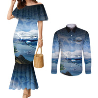 New Zealand Wanaka Air Show Couples Matching Mermaid Dress and Long Sleeve Button Shirt With Maori Pattern