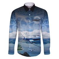 New Zealand Wanaka Air Show Family Matching Long Sleeve Bodycon Dress and Hawaiian Shirt With Maori Pattern LT05 Dad's Shirt - Long Sleeve Blue - Polynesian Pride