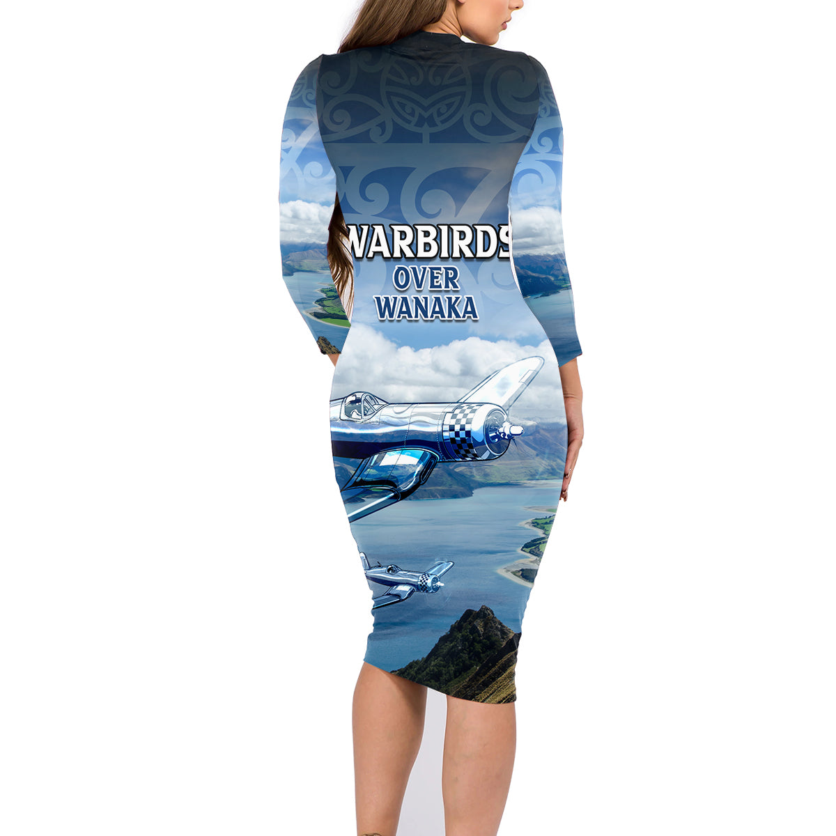 New Zealand Wanaka Air Show Family Matching Long Sleeve Bodycon Dress and Hawaiian Shirt With Maori Pattern LT05 - Polynesian Pride