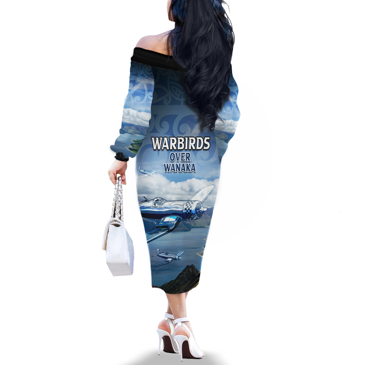 New Zealand Wanaka Air Show Family Matching Off The Shoulder Long Sleeve Dress and Hawaiian Shirt With Maori Pattern LT05 - Polynesian Pride
