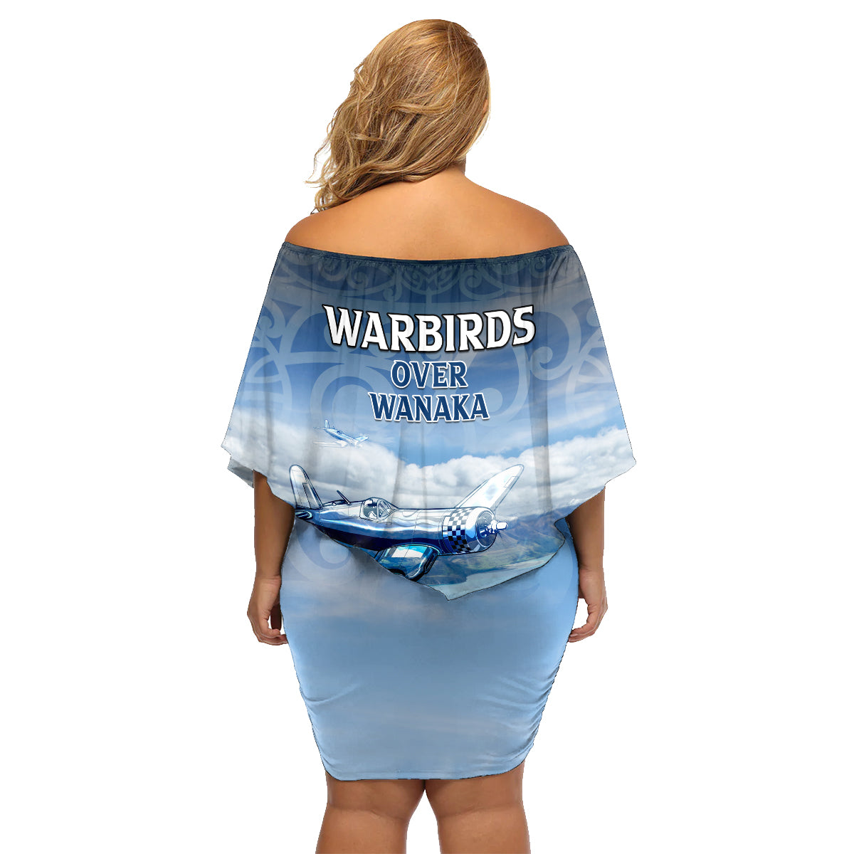 New Zealand Wanaka Air Show Family Matching Off Shoulder Short Dress and Hawaiian Shirt With Maori Pattern LT05 - Polynesian Pride
