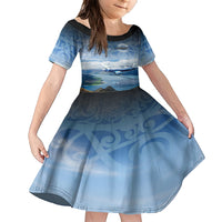New Zealand Wanaka Air Show Family Matching Short Sleeve Bodycon Dress and Hawaiian Shirt With Maori Pattern LT05 Daughter's Dress Blue - Polynesian Pride